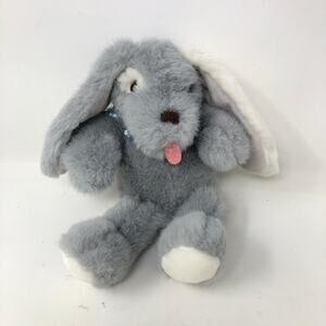 Commonwealth Puppy Plush 10" Gray White Long Ear Dog Pink Tongue VTG 1990